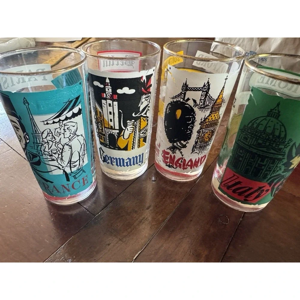 Libbey Coca-Cola Around the World‎ Glasses 12oz VTG 60s Italy France German UK